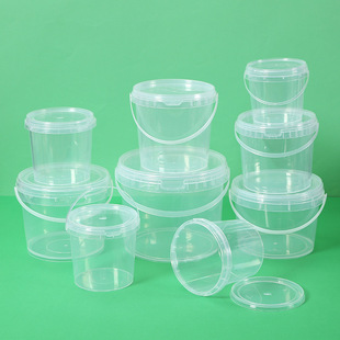 Food Grade Transparent Sealed Plastic Bucket Handbag Lid Takeaway Packing Barrel Thickened Bucket Storage Barrel Wholesale