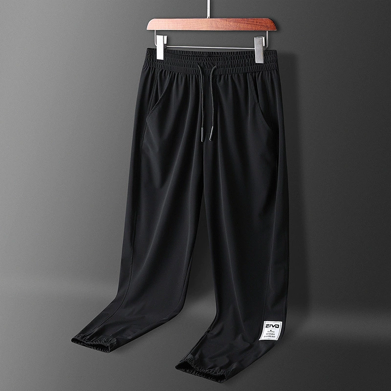 Ледяные брюки для мужчин летом тонкий быстрый сухой спорт повседневные длинные брюки пучки ноги высокого класса плюс большой размер эластичные