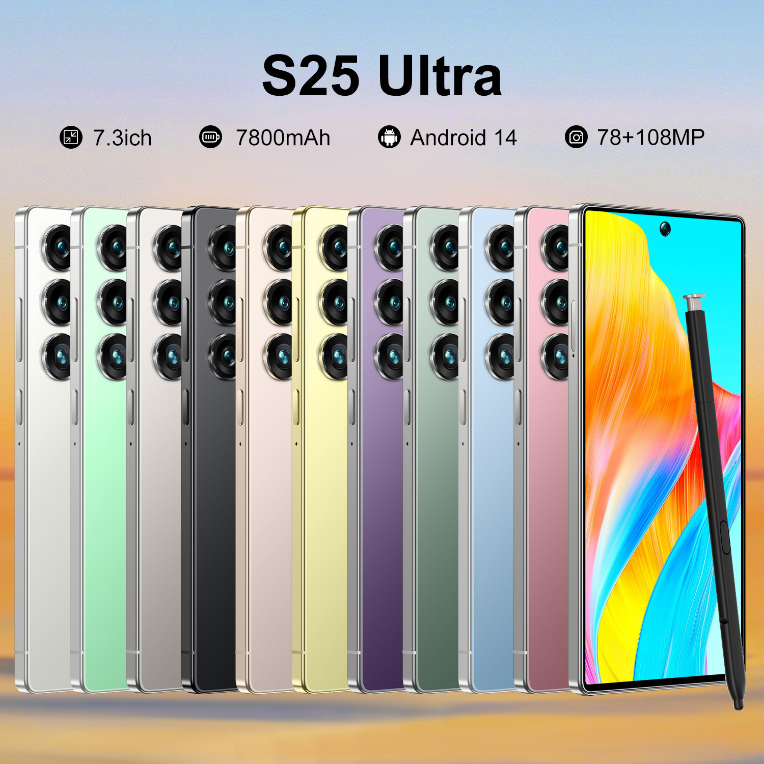 Teléfono Inteligente Pantalla Grande S25 Ultra 7.3 Pulgadas 16+1TB Pantalla Grande, Batería 4000mAh