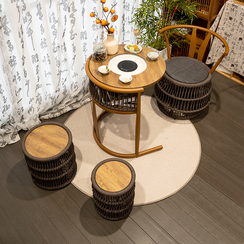 紫葉花雨間茶卓ベランダ茶卓セット小型円形茶卓家庭用茶台レジャー茶卓|undefined