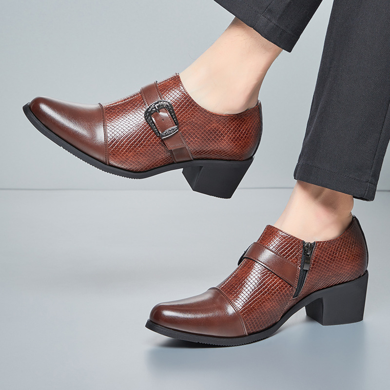 Retro High-Heeled Shoes for Men, Cross-Border Large Size Business Formal Leather Shoes for Men, Fashionable Cuban Shoes, Foreign Trade Large Size Casual Shoes for Men