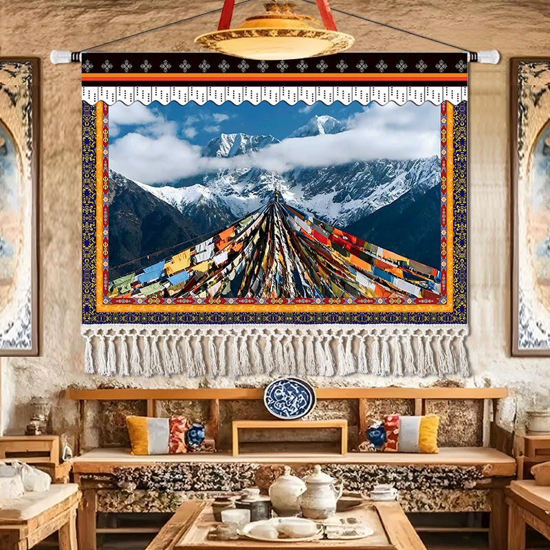 チベット吉祥チベット式布芸掛け絵四瑞長寿象掛け玄関仏堂通路背景装飾タペストリー|undefined