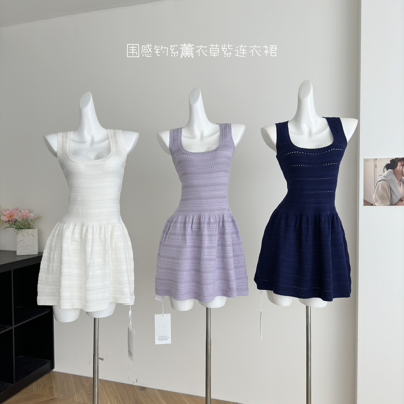 New Summer Atmosphere Fishing Style Lavender Purple Vest Dress Women's White Waist Short Skirt
