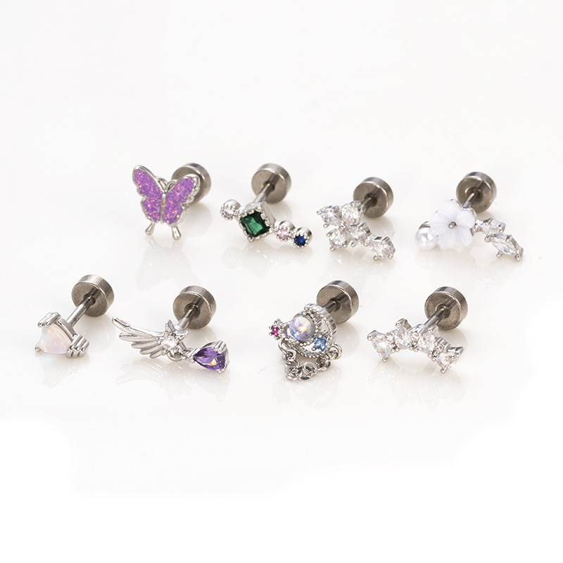 Classic Style Style 1 Piece 316L Stainless Steel Copper Artificial Pearls Zircon Ear Cartilage Rings & Studs Star Heart Shape Butterfly Waterproof Non Tarnish Surgical Steel