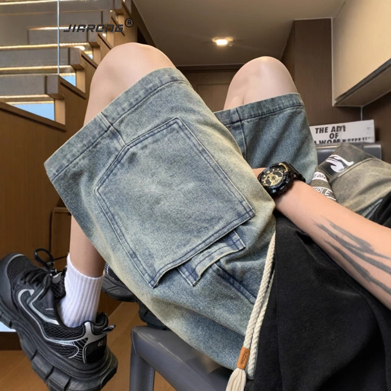 Tooling Denim Shorts Men's Summer Thin American Style High Street plus size Washed Old-fashioned Handsome Loose Casual Short Pants Tooling Denim Shorts Men's Summer Thin American Style High Street plus size Washed Old-fashioned Handsome Loose Casual Short Pants