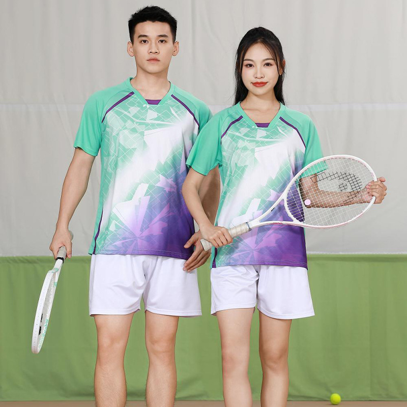 New Badminton Uniform Short-Sleeved Suit for Men and Women Sports Quick-Drying Table Tennis Uniform Training Camp Full Set of Competition Tennis Uniform