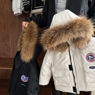in stock children's down jacket 2024 winter new men's and women's children's clothing wool collar down jacket baby hooded coat