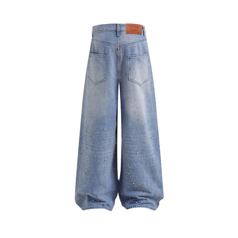 Herrjeans med raka ben hög midja med strass tvättad denim_voghion.com