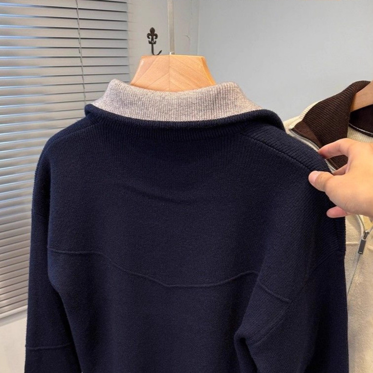 2025 Otoño Invierno Coloración contraste Cardigan de punto con la solapa hombre Casual simple suéter chaqueta suelta sobregrande chaqueta hombre