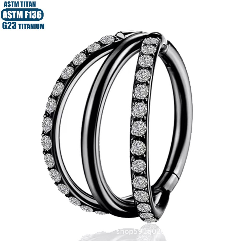 F136 Titanium Hinge Nose Ring Zircon Nasal Septum Ring Three-layer Two-color Seamless Ring Piercing Jewelry Earring detail image 17