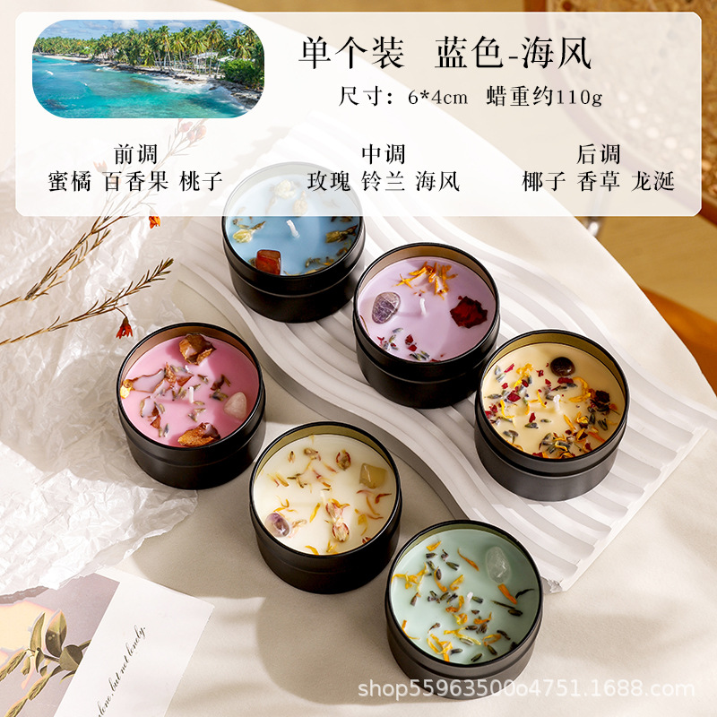 Flores secas incienso adornos de cera de cera de soja de alta calidad mujer lata de hierro perfume regalo de mano caja de regalo de aceite esencial vegetal al por mayor