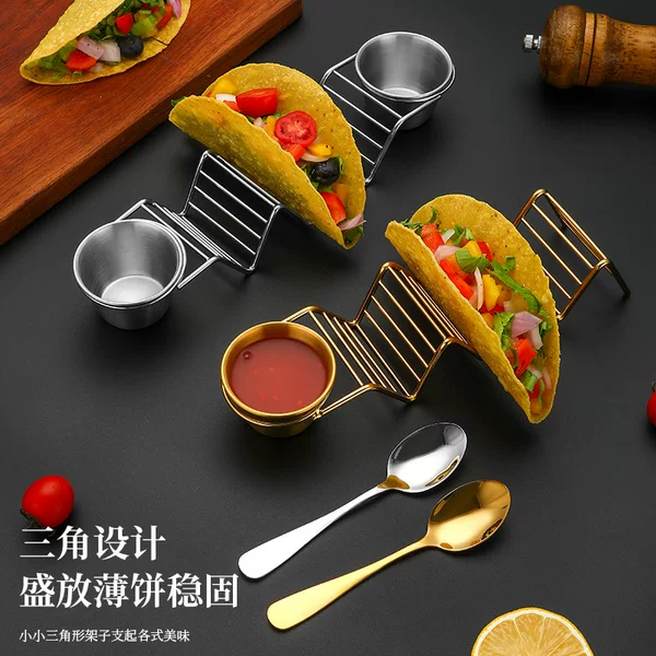 Cross Border 201 Stainless Steel Burrito Rack With Sauce Cup Taco Holder Pancake Rack Tacos Rack