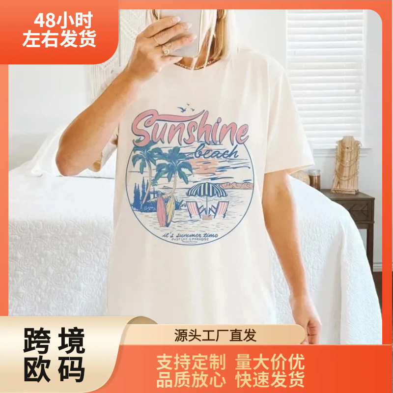 Independent Brand European Size Fashionable 90S Cute Trend Graphic T-Shirt Short-Sleeve Cotton Women's Patterned O-Neck T-Shirt