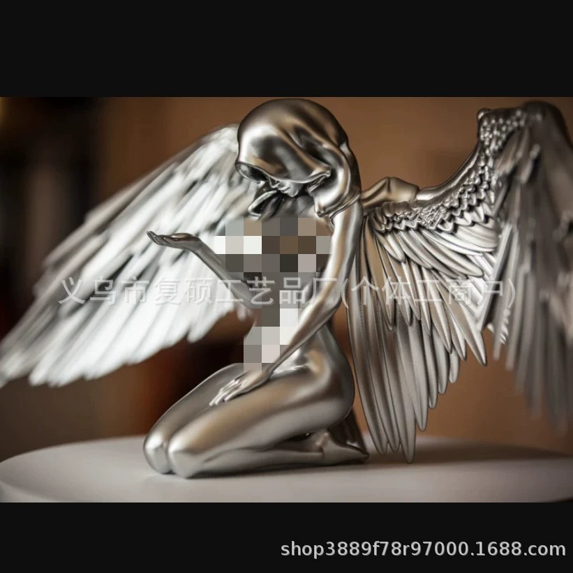 Трансграничный новый продукт Art Angel Art Angel, серебряные крылья ангела, поделки из смолы, украшения для рабочего стола