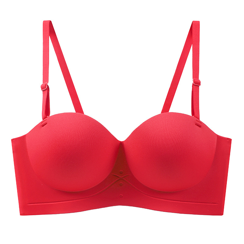 Ropa interior sin costuras delgada push-up pequeño pecho grande pecho inalámbrico contracción anti-flacidez sujetador chica ropa interior sin tirantes mujeres