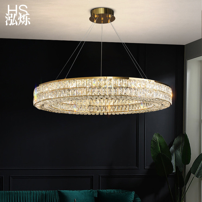 Living Room Crystal Chandelier Modern Simple Light Luxury Ring High-End Atmospheric Hall Lamp Bedroom Room Lamp Restaurant Lamp