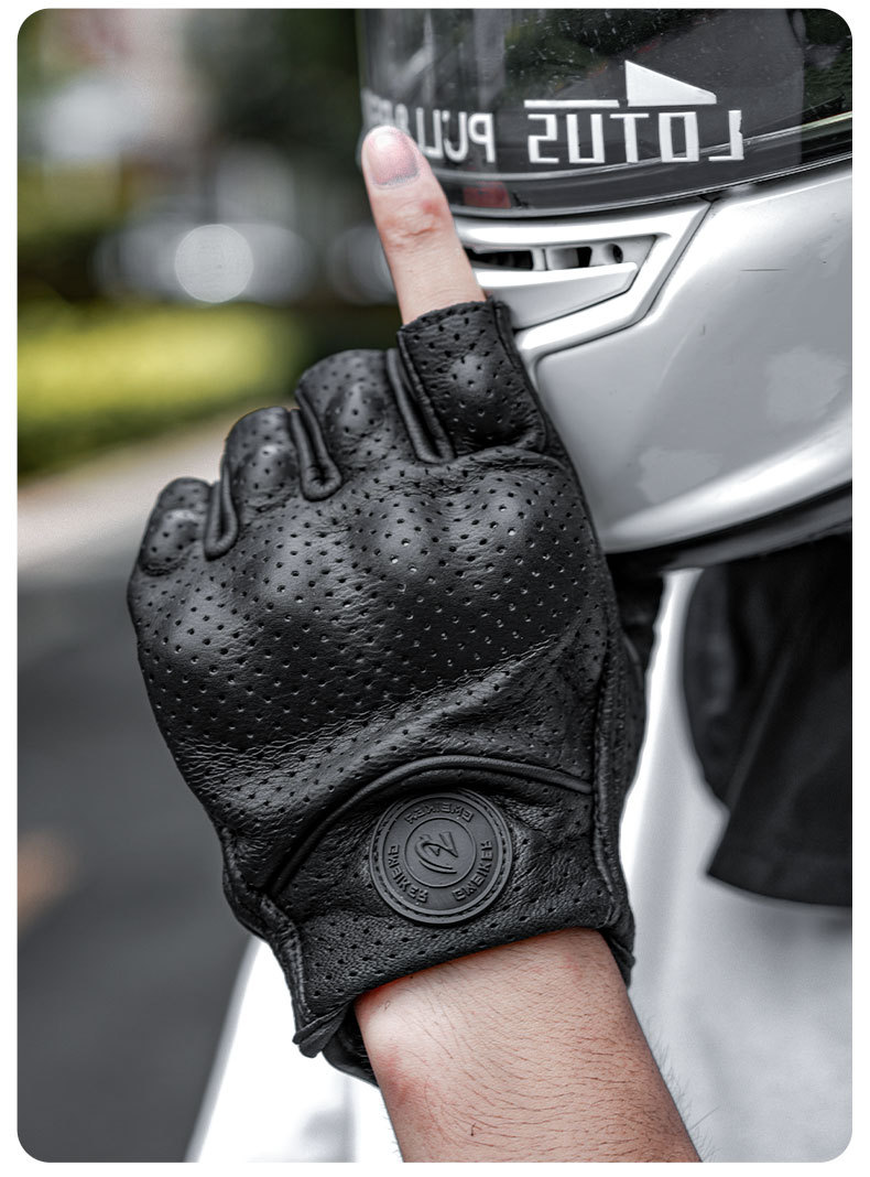 Motorcycle Sheepskin Gloves Retro Biker Riding Half Finger Four Seasons Summer Windproof Breathable Drop Protection