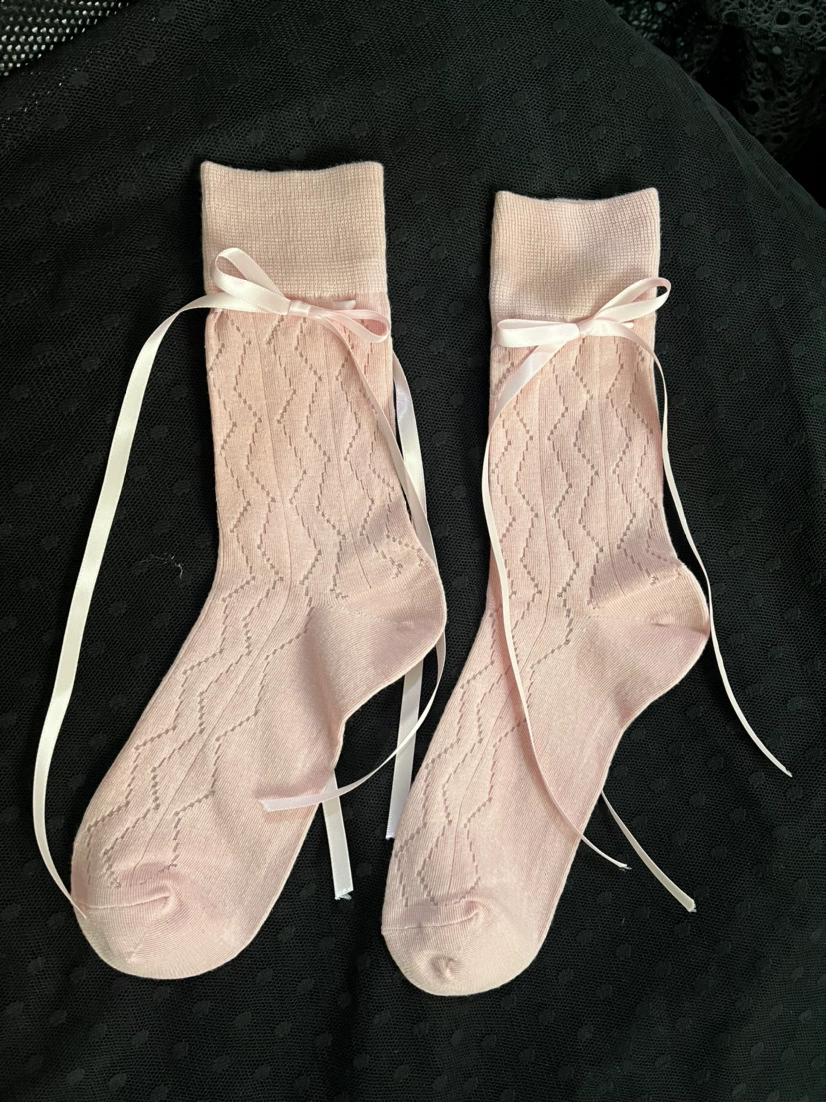Japanese summer thin cute knee socks with bow, 2023, mid-length
