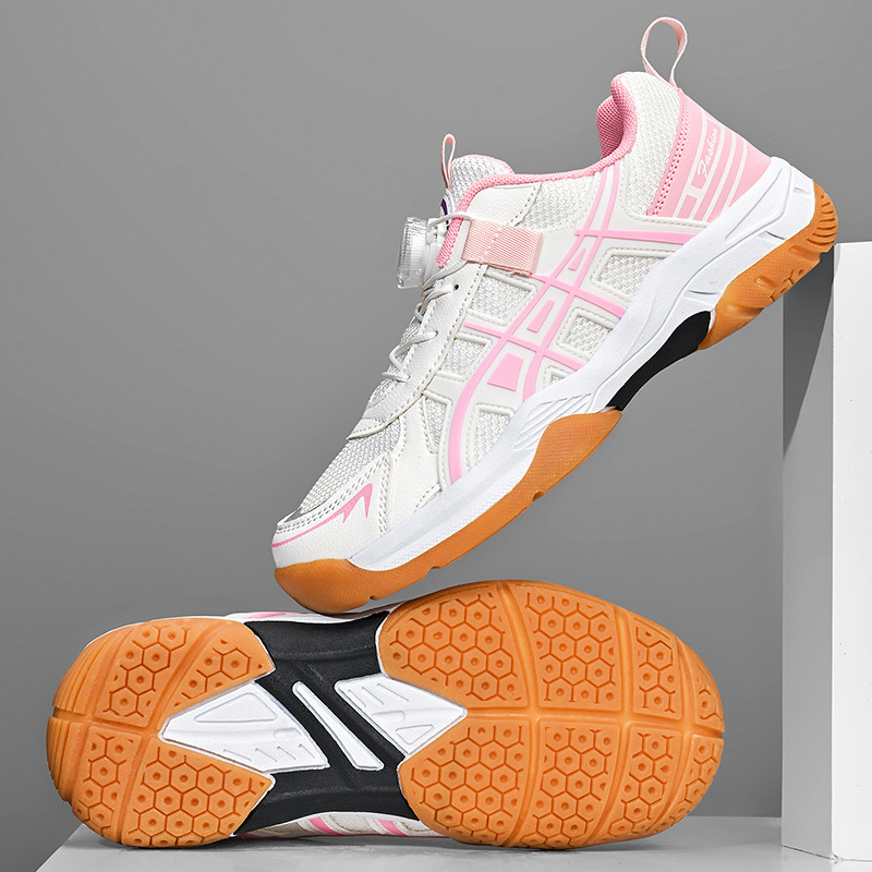 Nuevos zapatos de bádminton transfronterizos de malla transpirable, zapatos de voleibol para niños y niñas, tenis de mesa con suela suave para niños mayores en stock