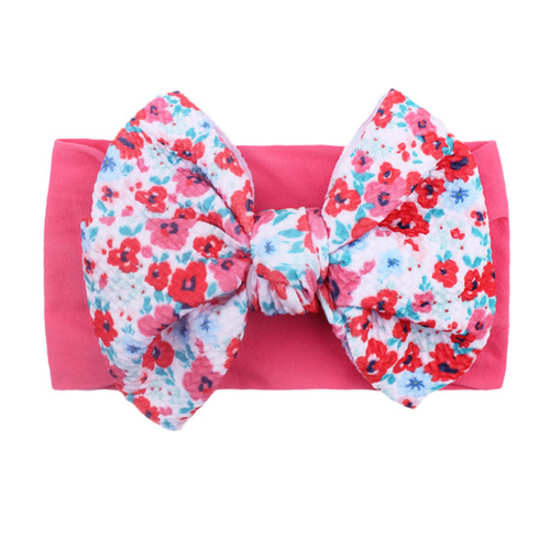 Children's printed large bow nylon hairband soft elastic hair accessories baby headband baby European and American printed headscarf