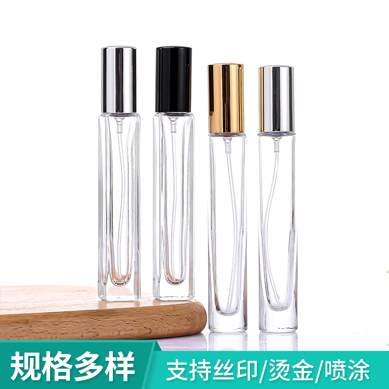Venta al por mayor 10ML botella de perfume de vidrio transparente de aerosol fino alto cuadrado redondo perfume fragancia sub-paquete pequeña muestra botella vacía