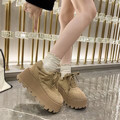 復古磨砂設計感休閒系帶運動鞋小眾真皮厚底松糕板鞋2023秋季新款