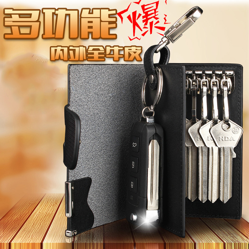 Large-Capacity Key Bag Men's Genuine Leather Waist Coin Purse Card Holder Men's and Women's Cowhide Car Multi-Function Key Chain