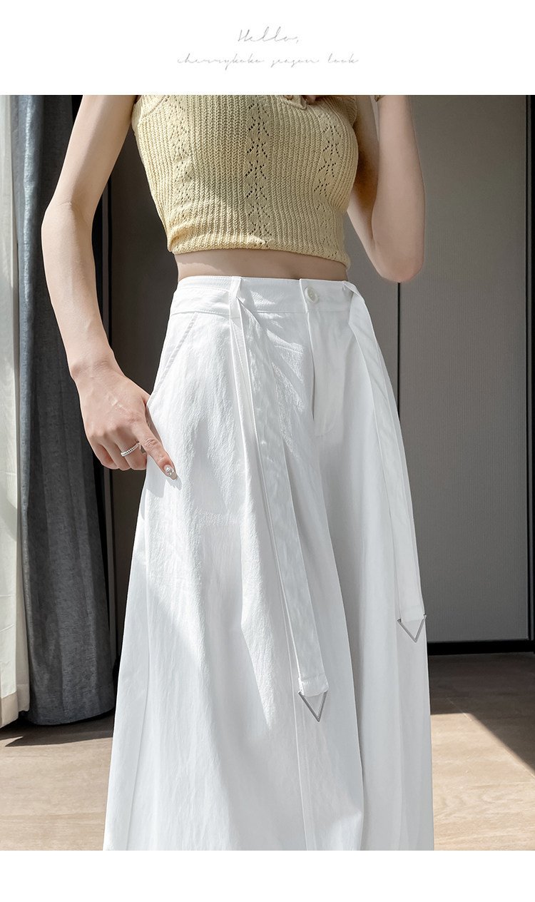 Quần culottes nữ ống rộng cạp cao chất liệu lụa mỏng mùa hè — Trắng thường xuyên chi tiết 38