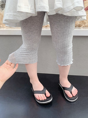 兒童打底褲夏季薄款修身新款鏤空提花透氣7分褲帶花邊女小童褲子