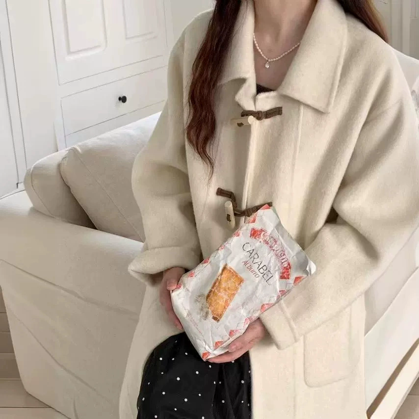 [Ручная рога] 2024 новый корейский деревянный рог пасторальный стиль свежий двухсторонний шерстяной женский пальто