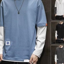 清仓捡漏~专柜撤回尾单大牌外贸男装长袖t恤男韩版潮流假两件t恤