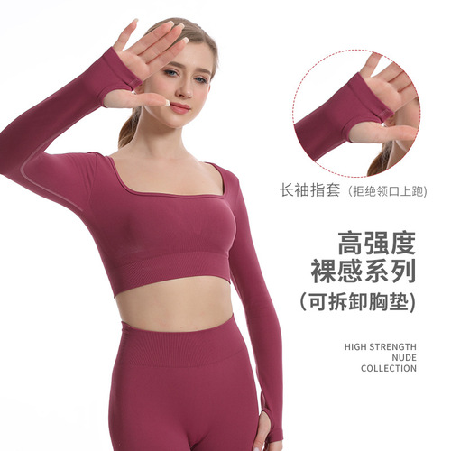 Cross-border outdoor yoga top with stand-up collar, long-sleeved yoga clothes, fitness innerwear fingerless yoga top, long sleeves