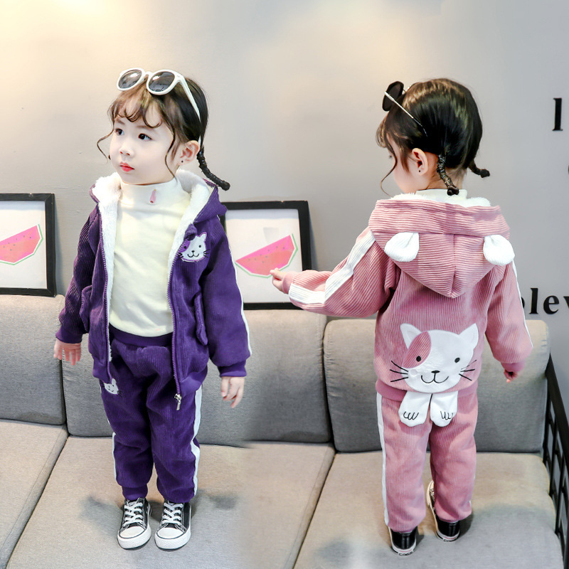 Kinderkleidung 2020 Winter Mädchen Plüsch Baumwolle zweiteiliges Cartoon-Cord-Set, Baseballjacke für_voghion.com