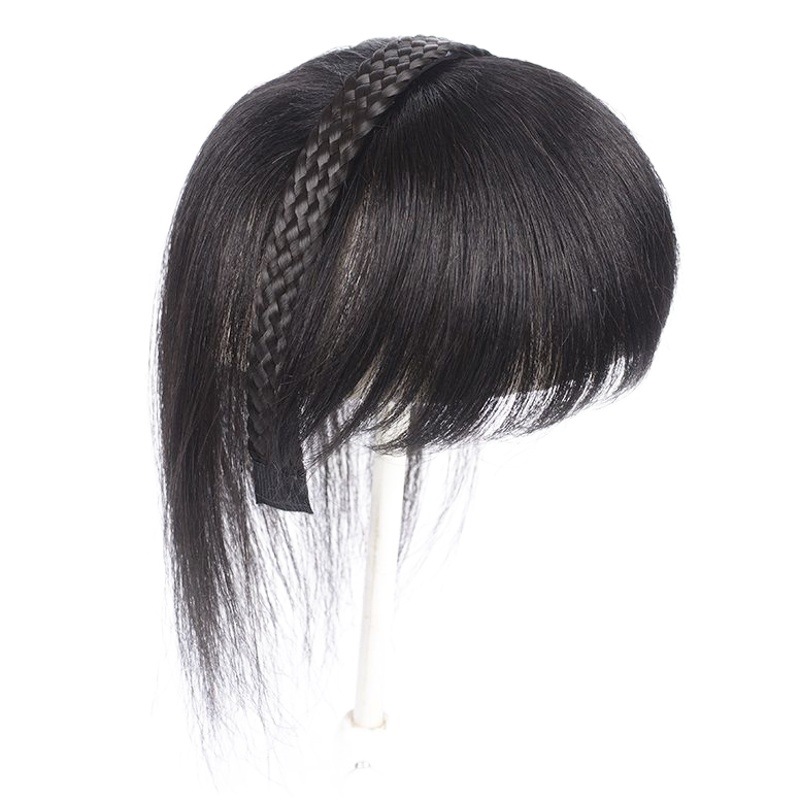 Peluca diadema flequillo pieza de reemplazo de cabello flequillo recto femenino pieza de peluca cabeza cubierta de reemplazo de cabello blanco invisible diadema sin costuras