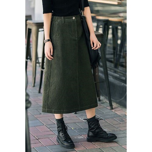 Autumn and winter new all-matching slimming high-waist corduroy skirt for women's elastic waist casual split mid-length dress