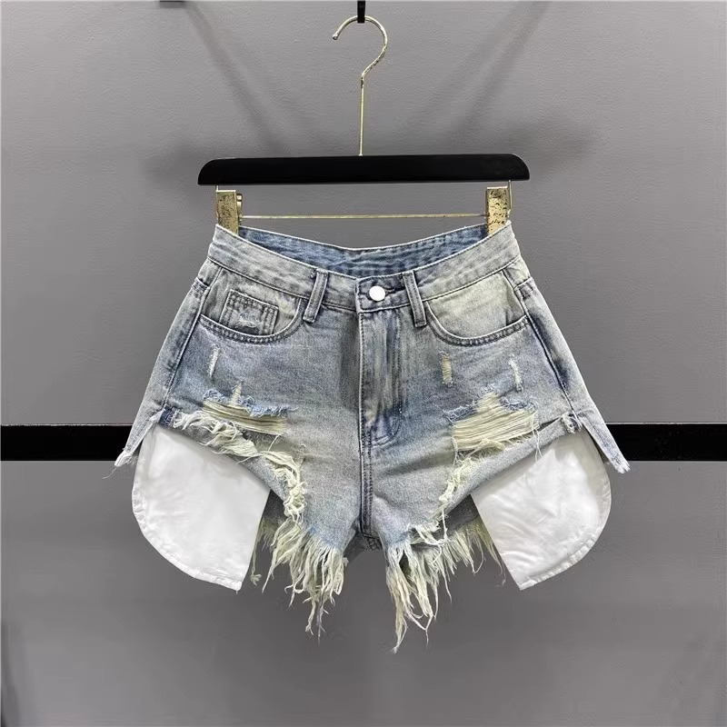 Tassel Ripped Denim Shorts for Women Summer New Style Leg-Lengthening Hot Girl High-Waist Slimming Wide-Leg Hot Pants
