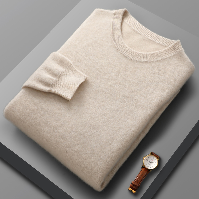 Autumn and Winter new men's pure wool sweater round neck solid color pullover basic wool sweater long sleeve inner wear