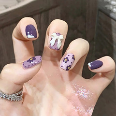 Purple cute nail art, detachable small flower butterfly bow nail clips for students, white-display wearing nail art set wholesale