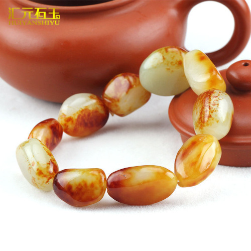 Xinjiang Hetian Jade Raw Stone Bracelet, Black Skin, Red Inclusion, Jujube Red Skin, Unisex Bracelet, Jade Jewelry, Wholesale