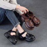 以一 Летние кожаные ретро босоножки с ремешком, воловья кожа