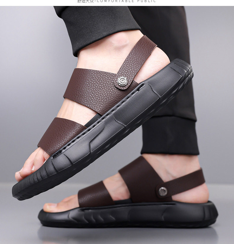 Dép lê nam da bò lớp trên cùng, đế dày, mặt mềm, kiểu sandal đi biển — GA06 màu đen, Màu nâu GA06 chi tiết 12