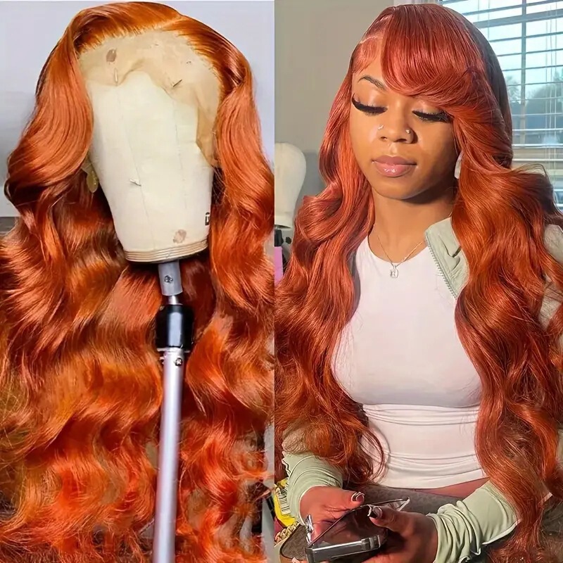 2025 Foreign Trade New Products European and American Wigs Medium Parted Orange Front Lace Big Wavy Long Curly Straight Hair Wig Sets Wholesale