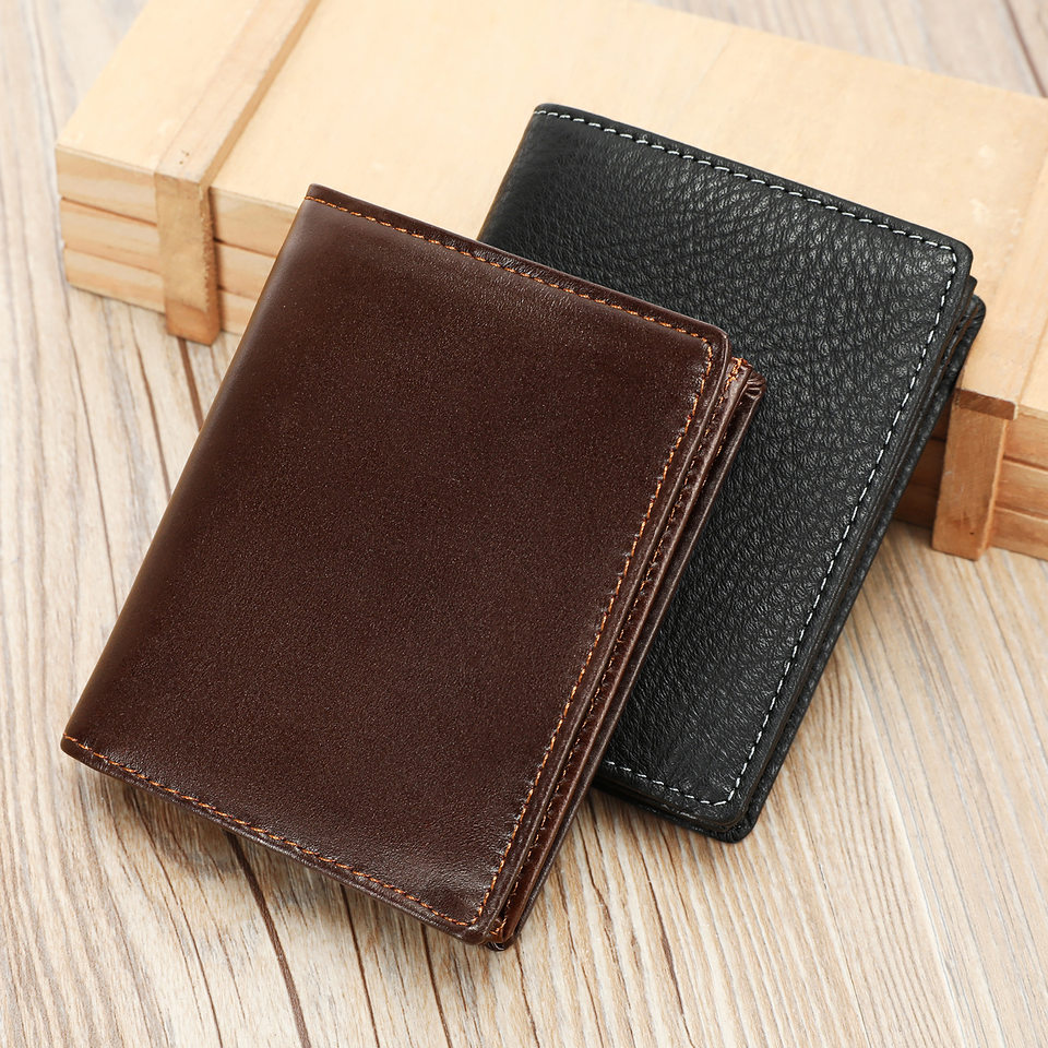 Ví nam da bò thật cao cấp chống trộm RFID nhiều ngăn đựng thẻ — Màu nâu, màu đen