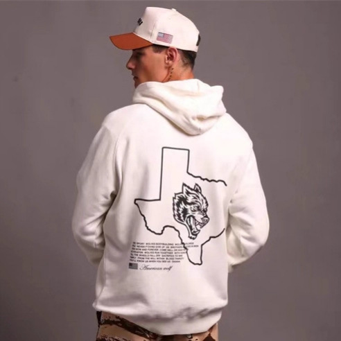 Darc Wolf Head Velvet Hooded Sweatshirt Pullover for Men and Women with the Same Printed American Fitness Top for Sports and Daily Leisure