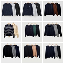 外贸跨境货源1RL美式老钱风翻领V领毛衣针织衫套头长袖毛衣情侣款