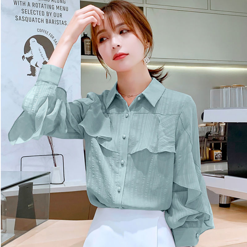 シフォンのシャツの女性2025春秋の新型のファッションの長袖の上着の韓国版のゆったりしている洋風の小さいシャツの女性のシャツの潮|undefined