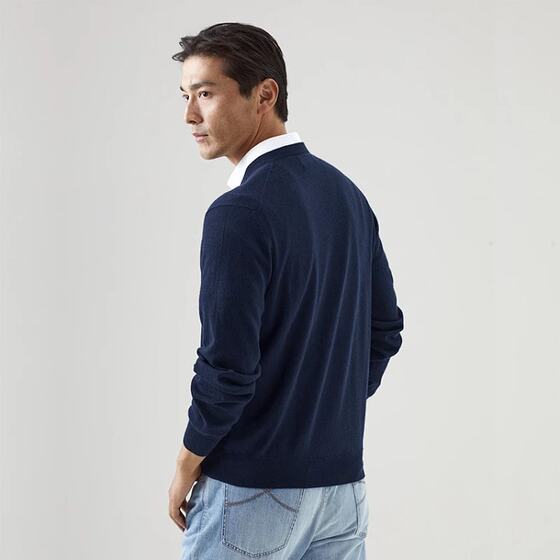 Pure Wool Men's Solid Color V-neck Pullover Pure Wool Sweater European and American Slim-fit Sweater Men's Top