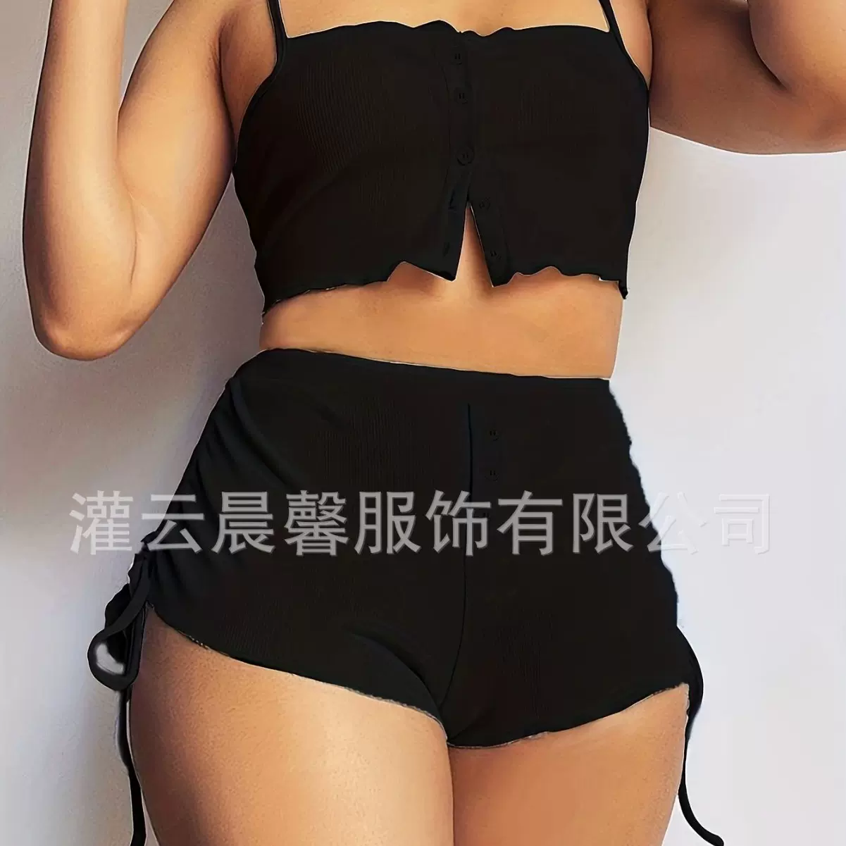 亚马逊速卖通新款抽绳休闲吊带短裤套装性感塑身两件套厂家直销