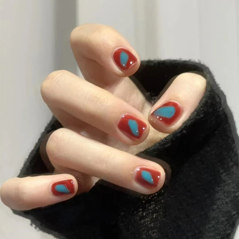 C433-random graffiti wear nail art finished short fake nail patch Red Net red nail wholesale students