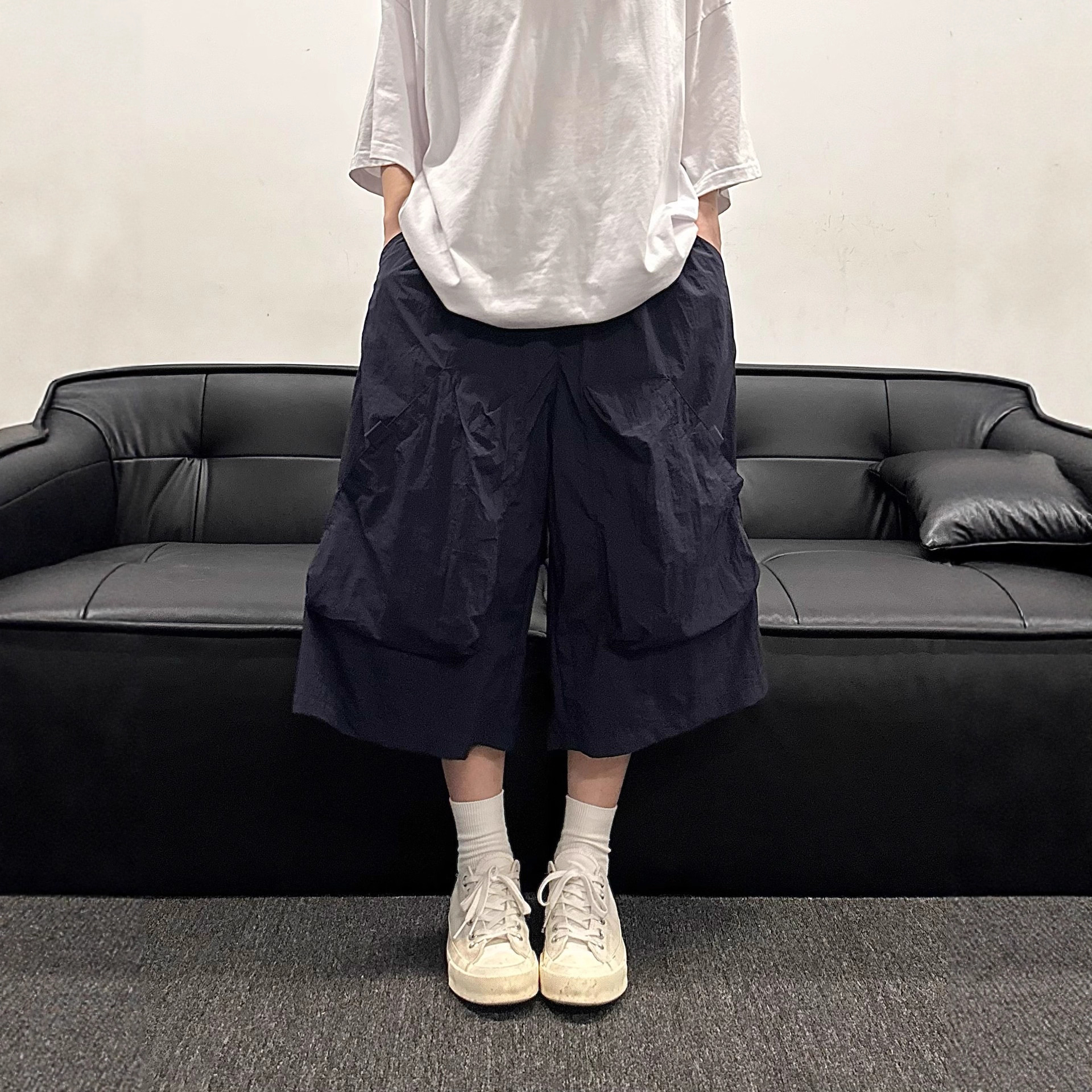 American-Style Loose Quick-Dry Cropped Pants with Large Pockets, Cargo Shorts for Men, Summer Thin Japanese Functional Retro Style